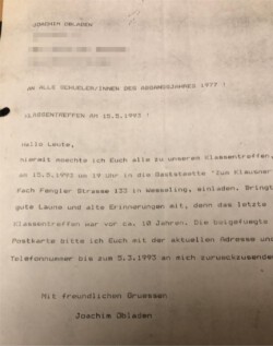 Einladung Klassentreffen Abgang 1977